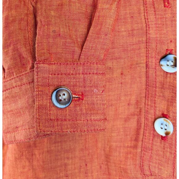VTG Chetta B Shirt Shift Dress Linen 8 Coral Orange Shimmer Long Sleeve Coastal - Picture 13 of 13